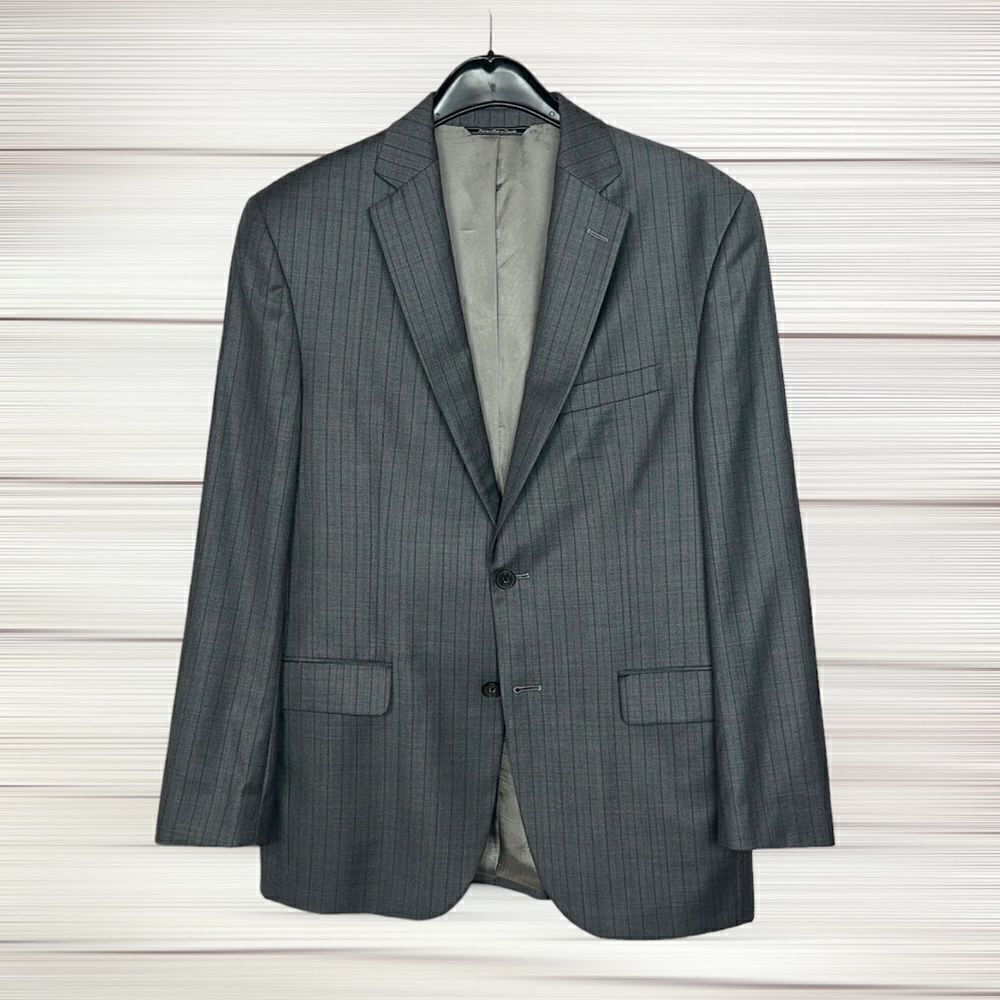 Jonathan Ogilvy Loro Piana Fitted Gray Striped Wool Suit Jacket Blazer 41R